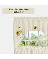 Kate Aurora 3 Piece Light Beige Country Farmhouse Sunflowers Kitchen Curtain Tier And Valance Set - 58 in. W x 24 in. L