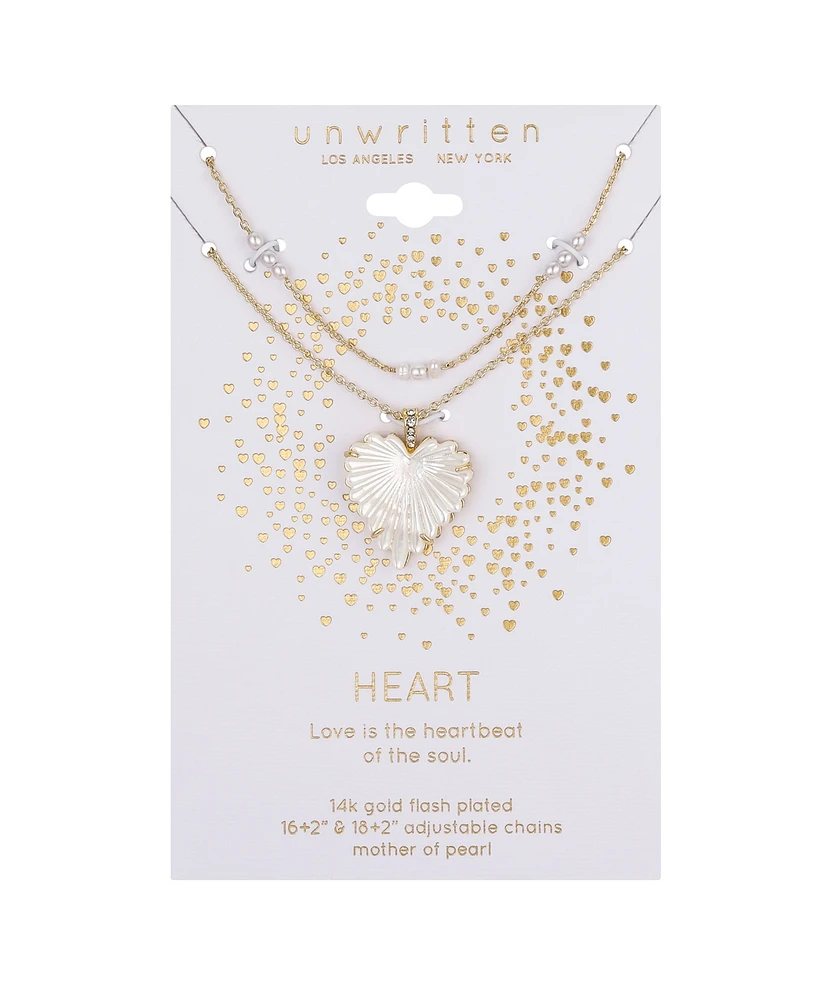 Unwritten Mother of Pearl Heart and Freshwater Cultivated Pearl Layered Pendant Necklace Set
