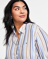 Tommy Hilfiger Plus Size Striped Roll-Tab Shirt
