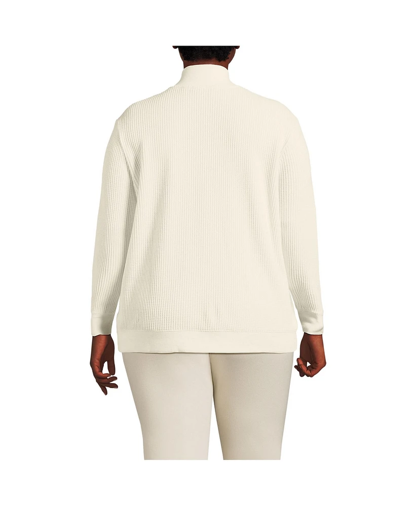 Lands' End Women's Plus Waffle Knit Button Placket Top