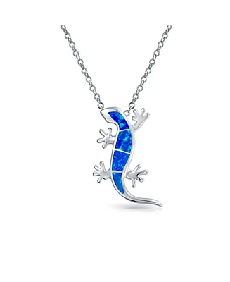 Bling Jewelry Nautical Tropical Green Opal Gecko Lizard Pendant Necklace Sterling Silver