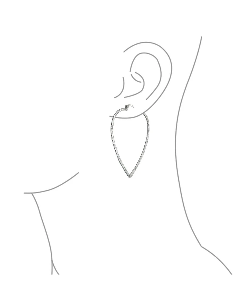 Bling Jewelry Boho Triangle Leaf Shaped Flat Large Open Teardrop .925 Sterling Silver Hammered Hoop Earrings Western Jewelry 2.25 Inch