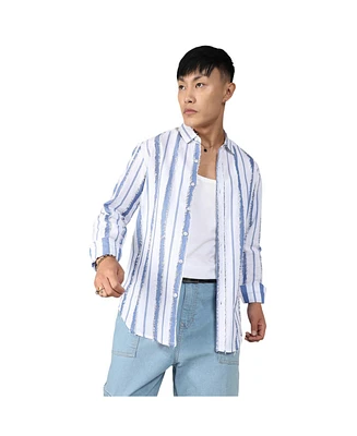 Men's Sky Blue & Chalk White Striped Fringe Shirt