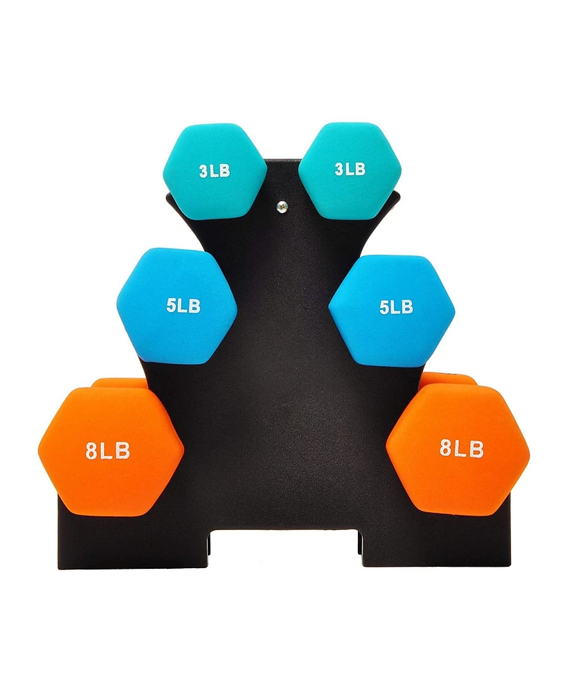 BalanceFrom Fitness 3, 5, and 8 Pound Neoprene Coated Dumbbell Set with Stand