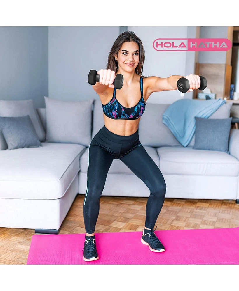 HolaHatha Neoprene Coated Dumbbell Free Hand Weight Set with Storage Rack, Black
