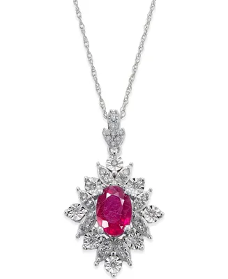 Sapphire (1 ct. t.w.) and Diamond (1/5 ct. t.w.) Pendant Necklace in 14k White Gold (Also Available in Ruby)