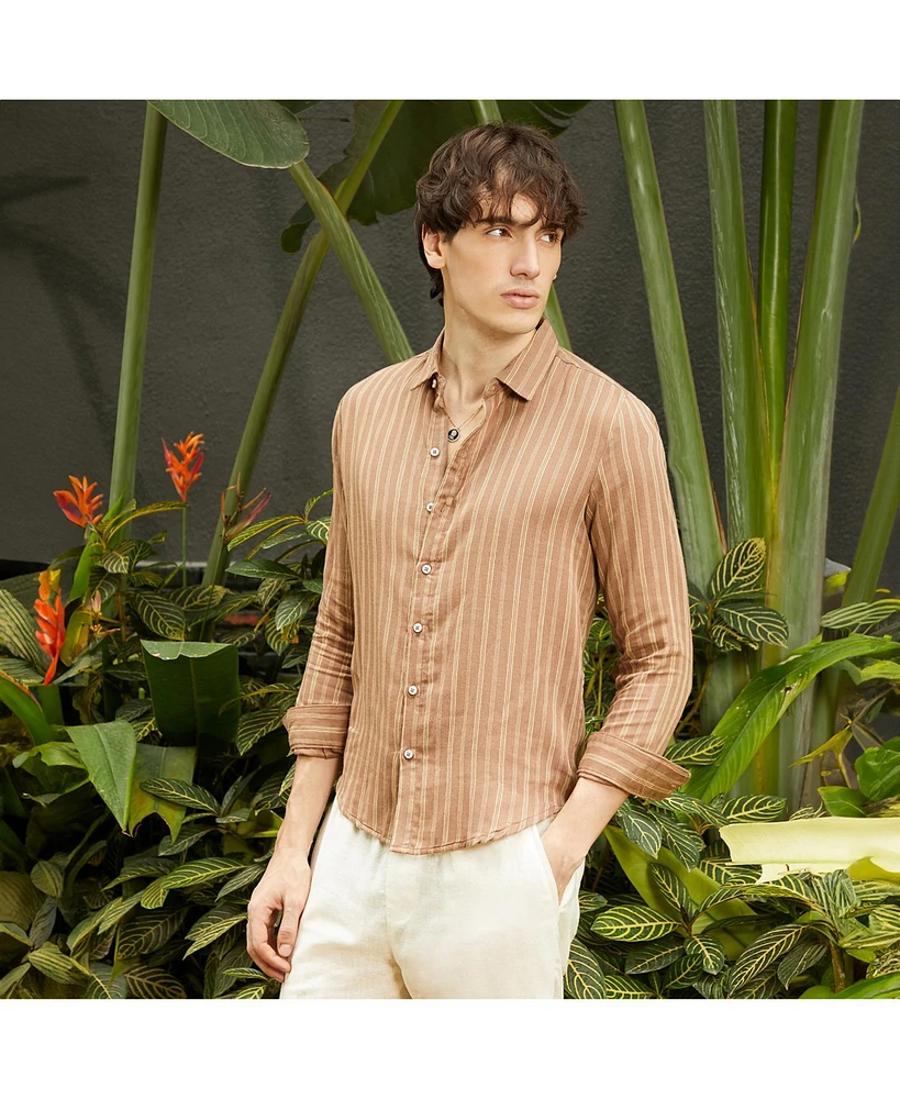Campus Sutra Men's Tan Brown Halo Striped Shirt