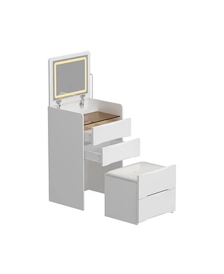 Homsee Led Light White Wood 3-Drawer Chest of Drawers with Flip-top Mirror