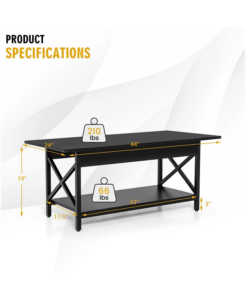 Gymax Coffee Table Industrial 2-Tier w/ Storage Shelf &Storage for Living Room Rustic Brown