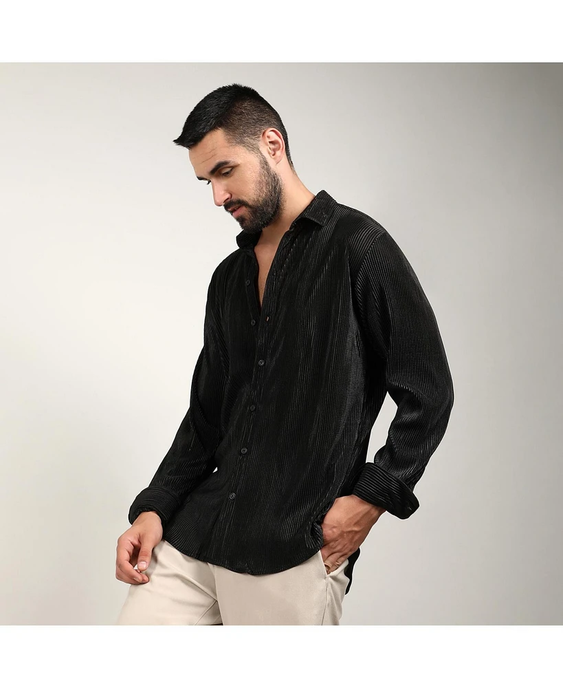 Men's Midnight Black Pleat-Creased Shirt