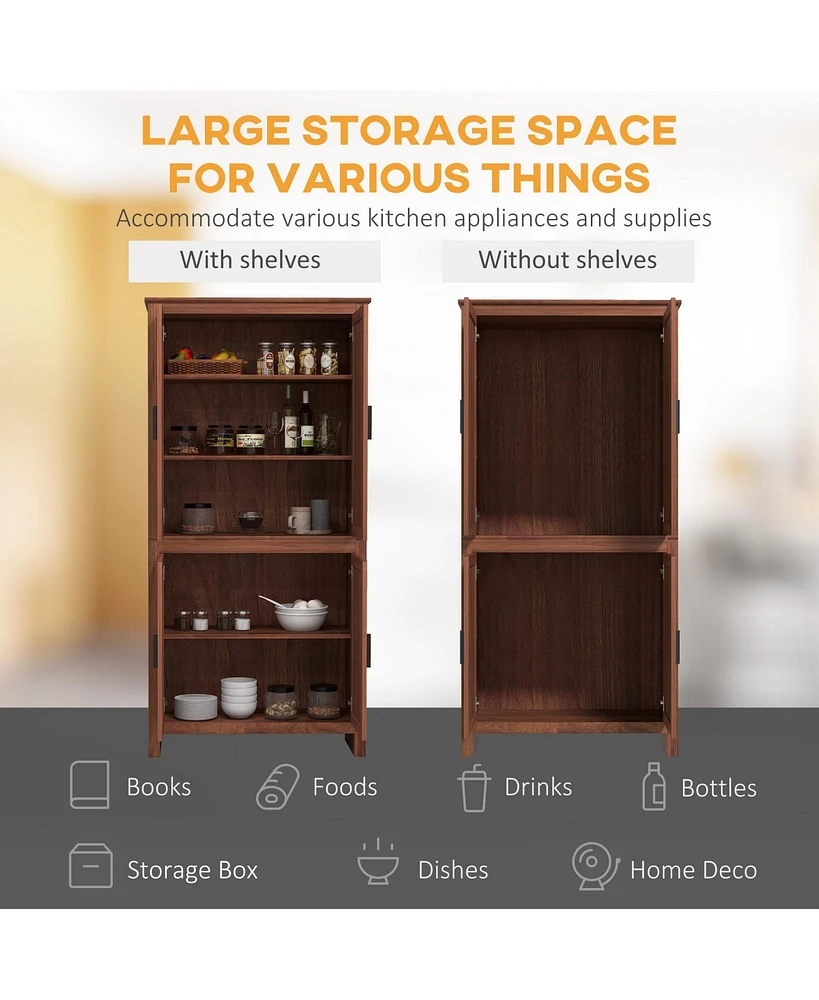 Homcom 64" Freesding Kitchen Pantry Food Storage Cabinet w/ Shelves,
