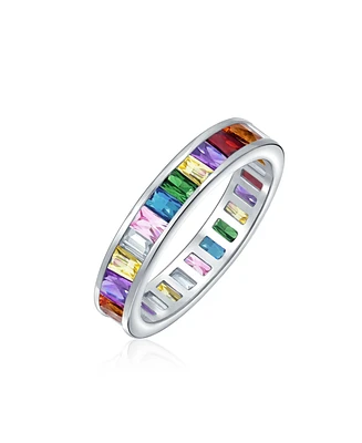 Bling Jewelry Colorful Rainbow Multi Color Cubic Zirconia Eternity Ring Band .925 Silver