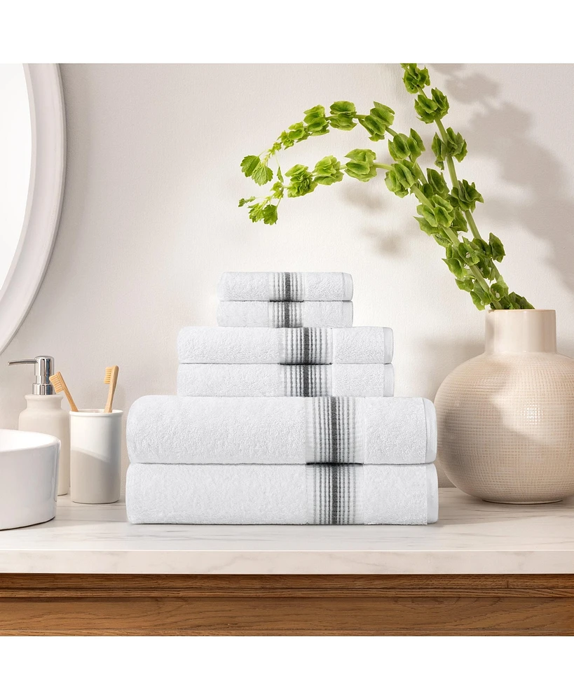 Aston and Arden Luxury White/Ombre Stripe 6-Piece Bath Towel Set, 600 Gsm, Soft 100% Turkish Cotton Bathroom Towels, Made Turkey, 2