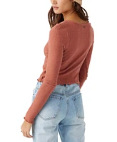 O'Neill Juniors' Parks Ribbed Lettuce-Edge Long-Sleeve Top