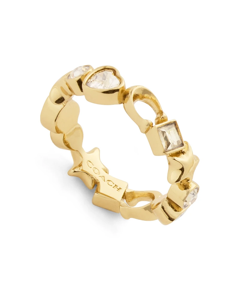 Coach Faux Stone Signature Mixed Charm Band Ring
