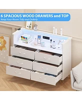 Pink Dresser with Led Light for Bedroom 6 Drawer