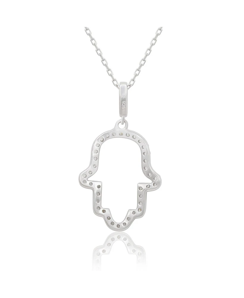 Suzy Levian New York Suzy Levian Sterling Silver White Cubic Zirconia Hamsa Hand Pendant