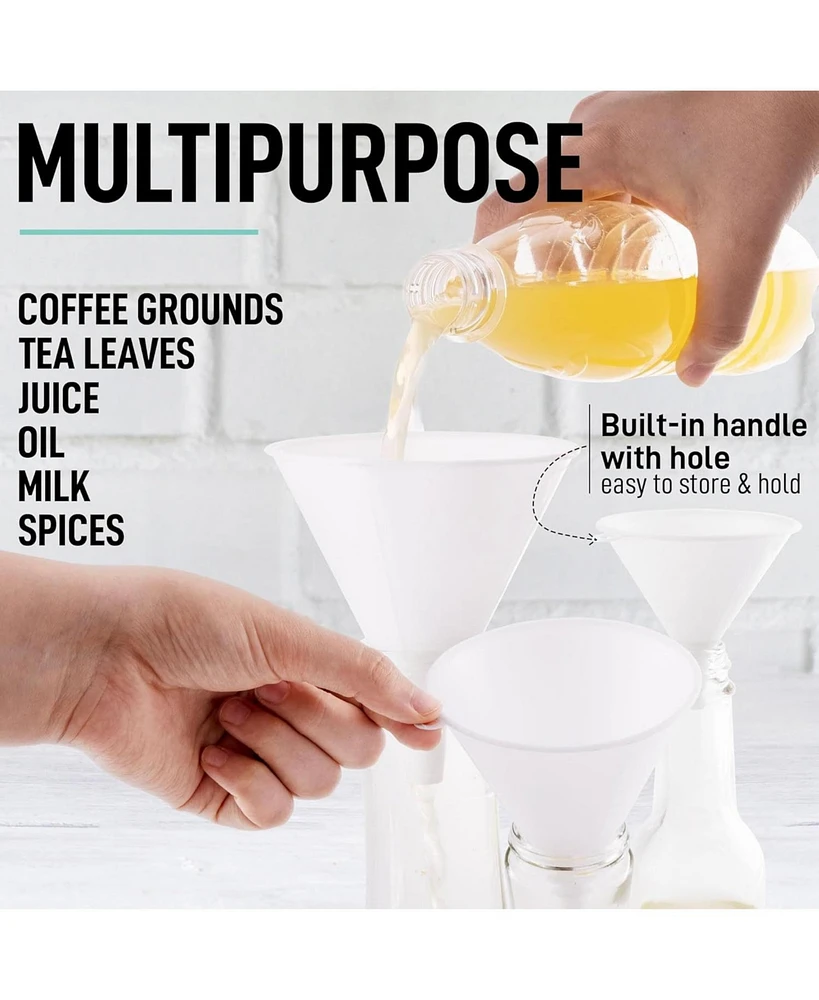 Zulay Kitchen 3-Pieces Plastic Funnel Set - Large, Medium, and Small Kitchen Funnels for Filling Bottles