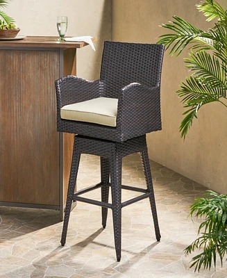 Modern Outdoor Multi-Brown Wicker Swivel Barstool With Tapered Legs, 1-Piece