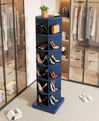 Streamdale Furniture Blue 360 Rotating shoe cabinet 6 layers
