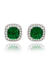Suzy Levian Sterling Silver Cushion Cut Cubic Zirconia Halo Studs