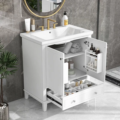 30" Black Bathroom Vanity Combo: Sink, Cabinet, Doors, Drawer