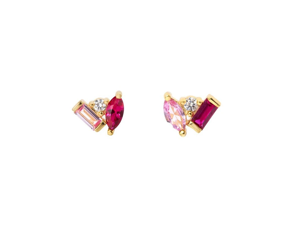 Sterling Silver Ruby and Pink Sapphire Celeste Stud Earrings