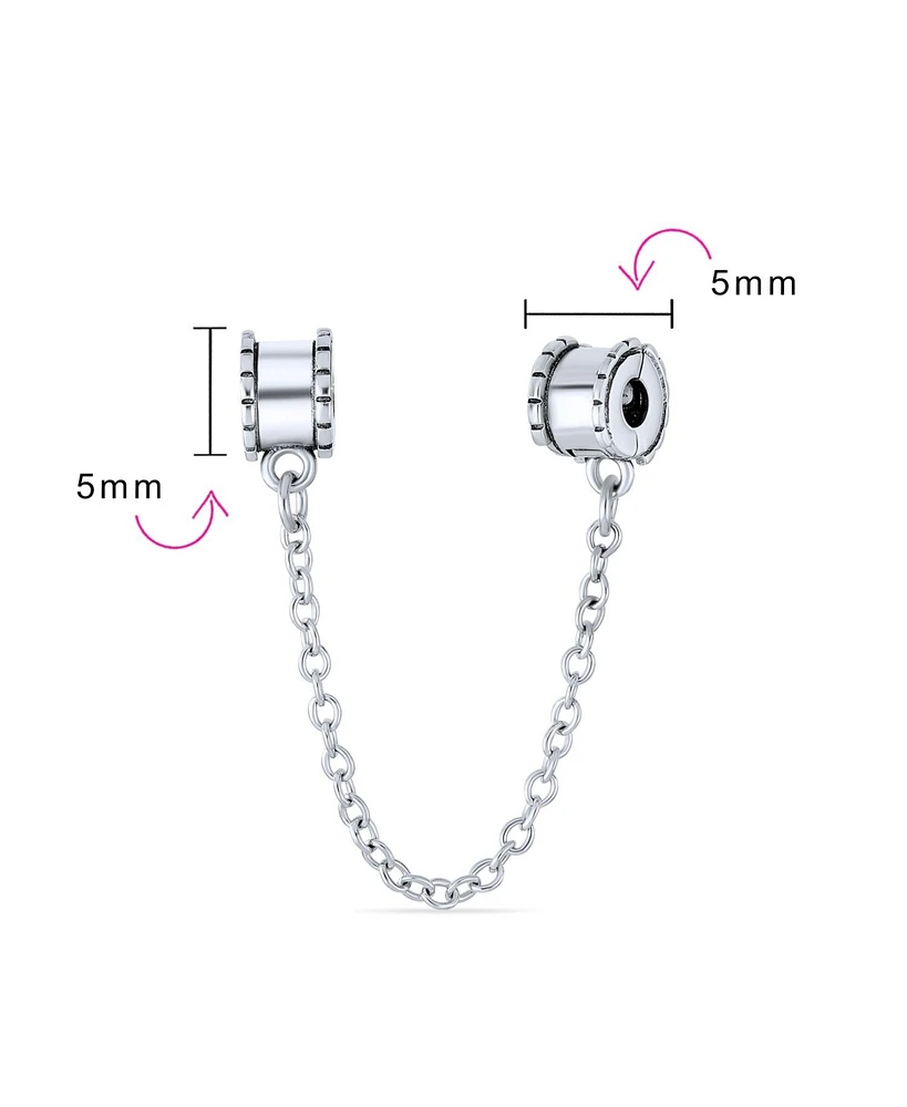 Bling Jewelry Beaded Edge Handcuff Double Safety Chain Spacer Stopper Daisy Flower Charm Bead .925 Sterling Silver Fits European Bracelet