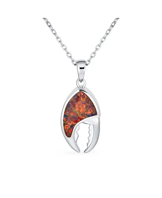 Bling Jewelry Nautical Tropical Beach Vacation Lovers Be My Lobster Crab Claw Created Opal Dangle Pendant Necklace Sterling Silver