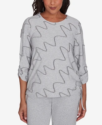 Alfred Dunner Petite Casual Fridays Diagonal Textured Crew Neck Top