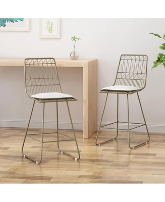 Modern Geometric Counter Stools With Water-Resistant Cushions (Set Of 2)