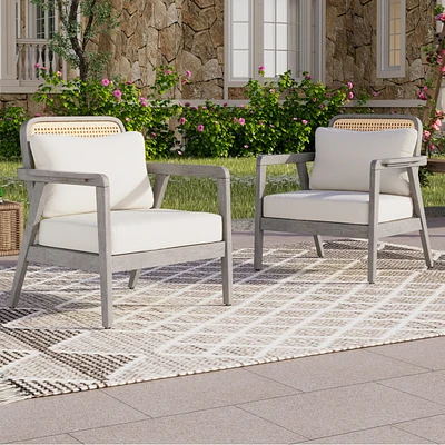 (Set Of 2) Outdoor Acacia Wood Patio Club Chair, Patio Furniture, Waterproof Thick Cushion Deep Seating for Porch, Garden, Backyard, Balcony, Weight C