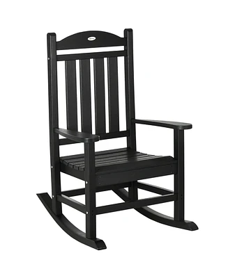 Outdoor Rocking Chair, All Weather-Resistant Hdpe Rocking Patio Chairs with Rustic High Back, Armrests, Oversized Seat and Slatted Backrest, 350lbs We
