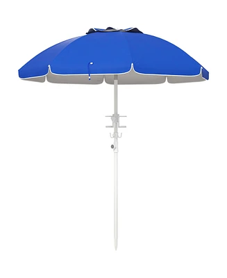 5.7' Portable Beach Umbrella with Tilt, Adjustable Height, 2 Cup Holders & Hooks, Uv 40+ Ruffled Outdoor Umbrella with Vented Canopy, Blue