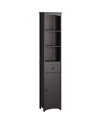 Bathroom Storage Cabinet, Free Standing Bathroom Storage Unit, Tall Linen Tower with 3-Tier Shelves and Drawer, Brown