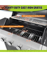 Propane Grill 4 Burner Barbecue Grill Stainless Steel Gas Grill with Side Burner, 46,500 Btu Outdoor Cooking, Patio, Garden Barbecue Grill, Black and