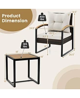 Costway 3 Pcs Patio Conversation Set with Coffee Table Solid Acacia Wood Armrests Tabletop