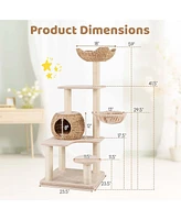 59" Cattail Cat Tower with Sisal Scratching Posts Perch Condo Soft Hammock Indoor