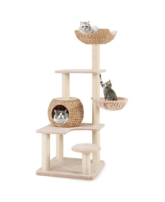 59" Cattail Cat Tower with Sisal Scratching Posts Perch Condo Soft Hammock Indoor