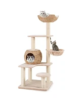 59" Cattail Cat Tower with Sisal Scratching Posts Perch Condo Soft Hammock Indoor