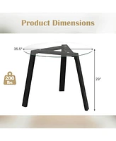36" Round Glass Dining Table for 4 with Tempered Tabletop Rubber Wood Frame