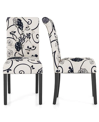 Set of 2 Tufted Dining Chair Parsons Upholstered Fabric Chair with Wooden Legs