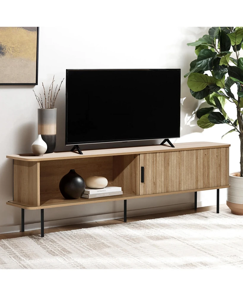 LuxenHome Modern Tv Stand with Storage and Slatted Sliding Doors for TVs Up to 65"