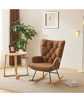 Upholstered Glider Rocking Chair for Nursery High Backrest for Comfort and Support