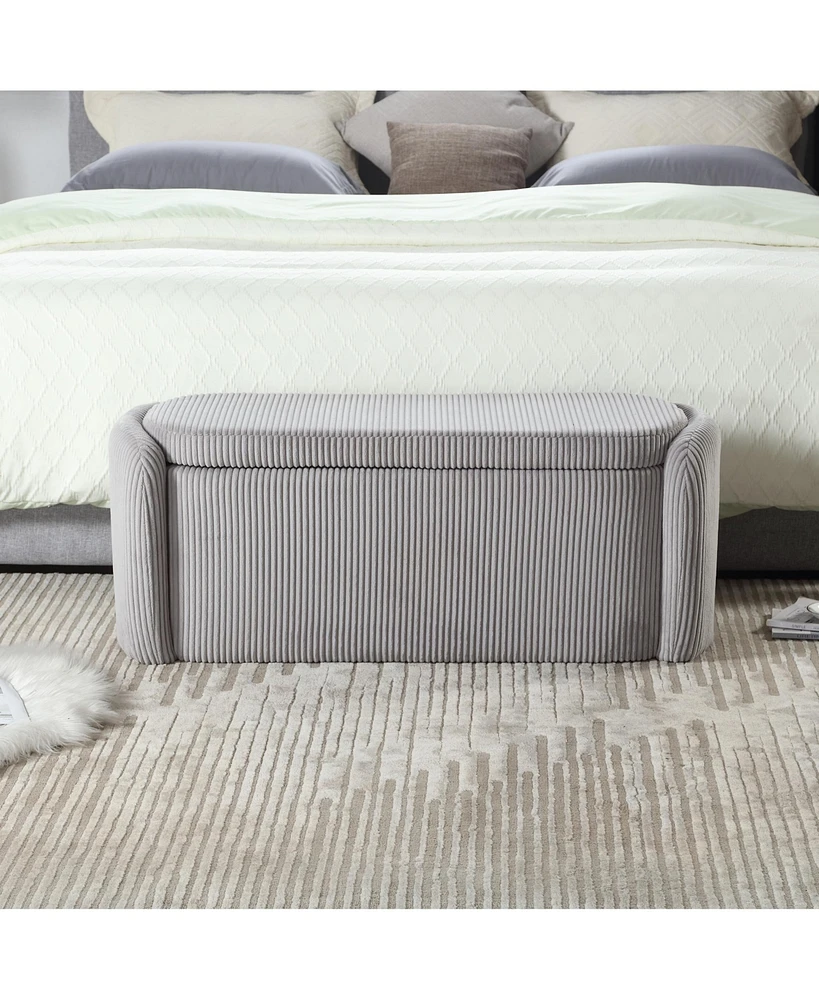Storage Ottoman, Bedroom End Bench, Upholstered Fabric Storage Ottoman with Safety Hinge, Entryway Padded Footstool, Ottoman Bench for Living Room & B