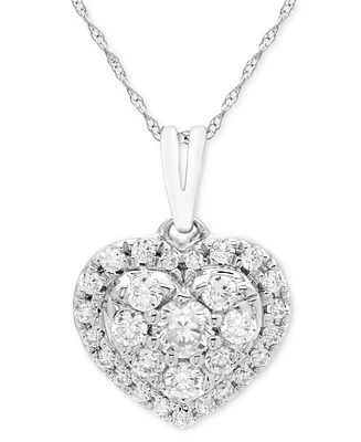 Diamond Heart Cluster 18" Pendant Necklace (1/2 ct. t.w.) in 10k White Gold