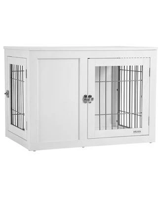Dog Crate Furniture Wire Indoor Pet Kennel Cage End Table With Double Doors Locks For Small Medium Dog House White