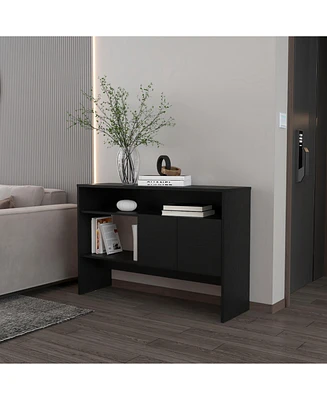 Fm Furniture Bylas Console Table in Melamine With Two Doors y Open Storage, Black