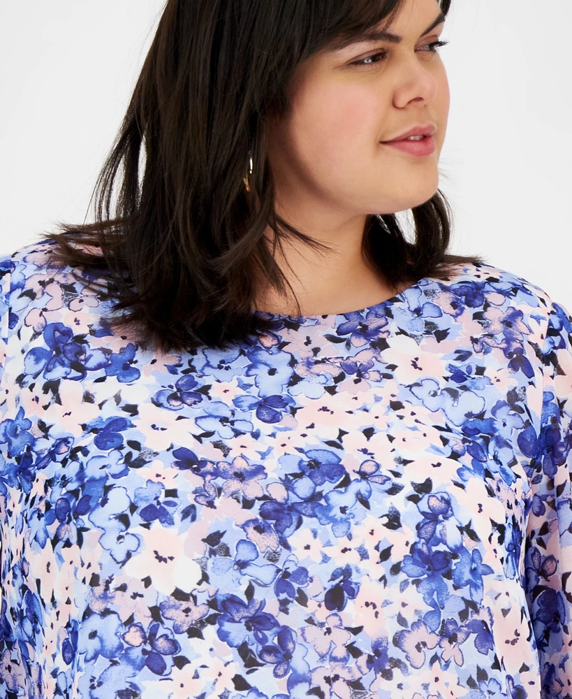 Kasper Plus Size Floral-Print Ruffled Blouse
