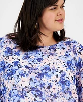 Kasper Plus Size Floral-Print Ruffled Blouse